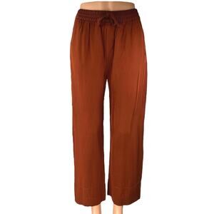 Zara Brown Straight Wide Leg High Waist Drawstring Baggy Trousers Sweat Pants S